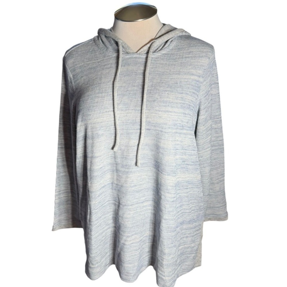 J. Jill Pure Jill Blue Space Dye Waffle Knit Hoodie XL Thermal Pullover 284131